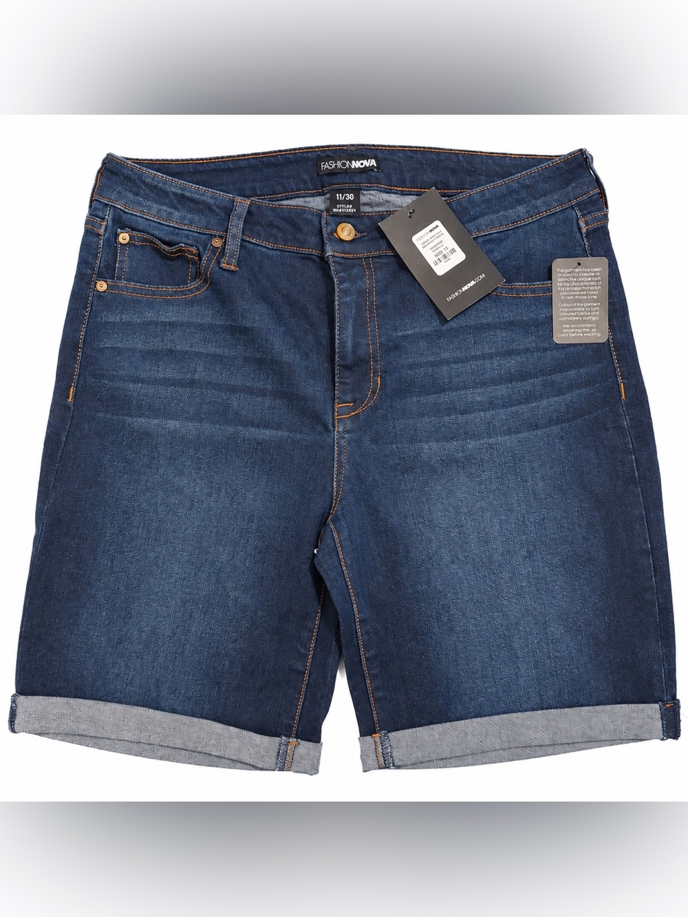 Fashion Nova Kennedy Cuffed Bermuda Denim Shorts Dark Wash Size 11 NWT